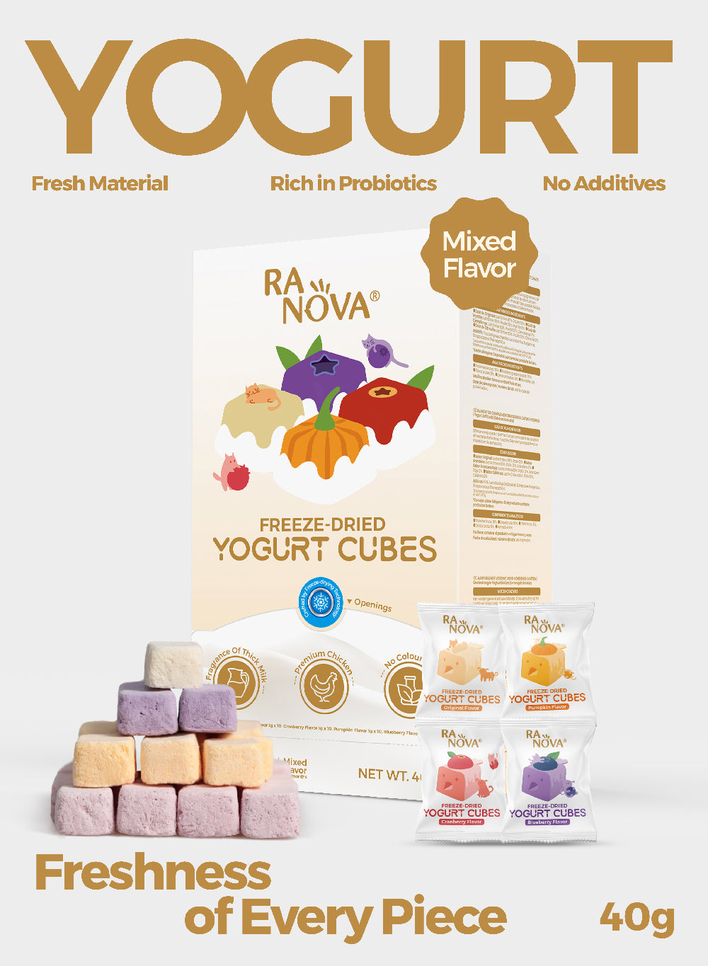 Pet Freeze-dried YOGURT CUBES (mix flavor) 40 pieces